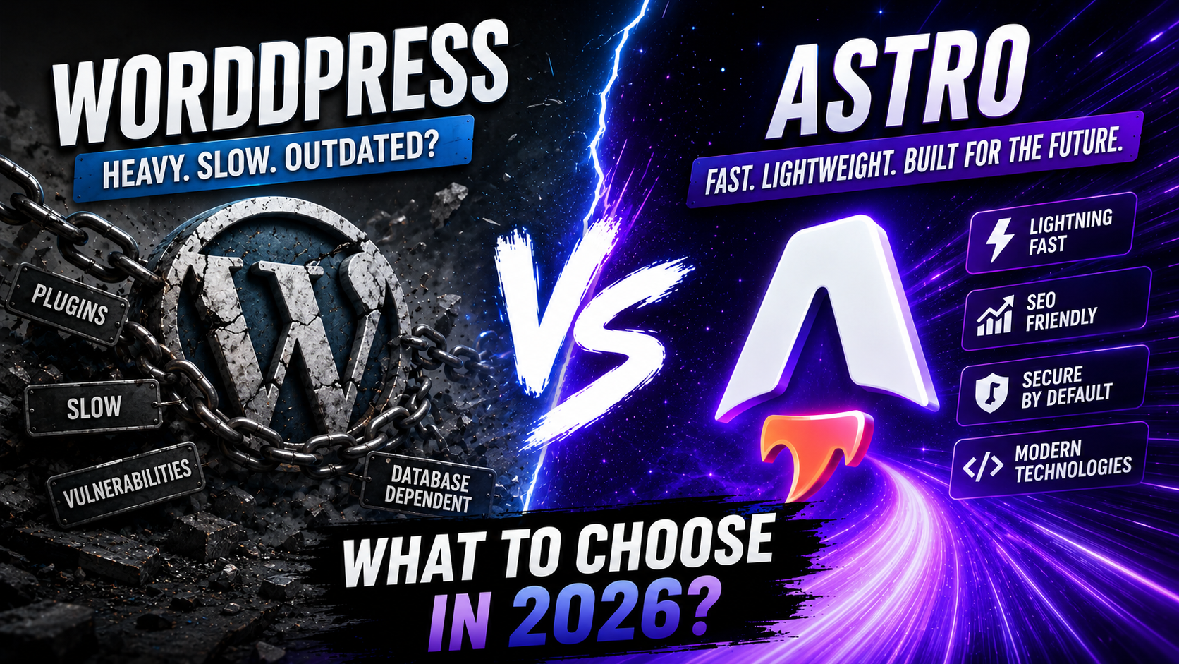 Comparison between Astro and WordPress performance metrics 2026